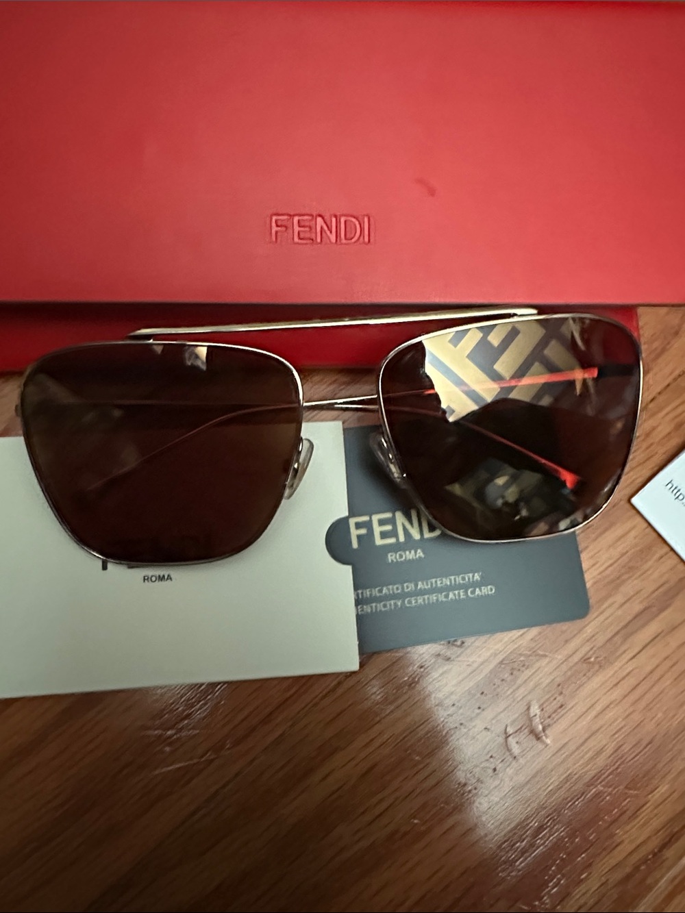Fendi Gold Metal Frame Sunglasses with Brown Lenses